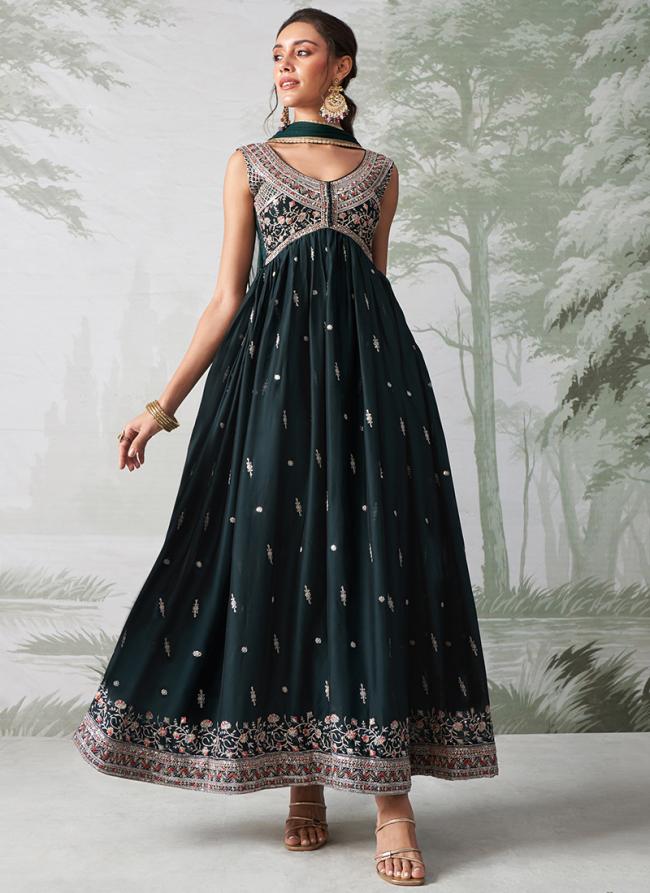 Georgette Green Wedding Wear Embroidery Work Readymade Anarkali Suit